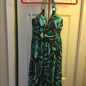 Brown and blue halter dress